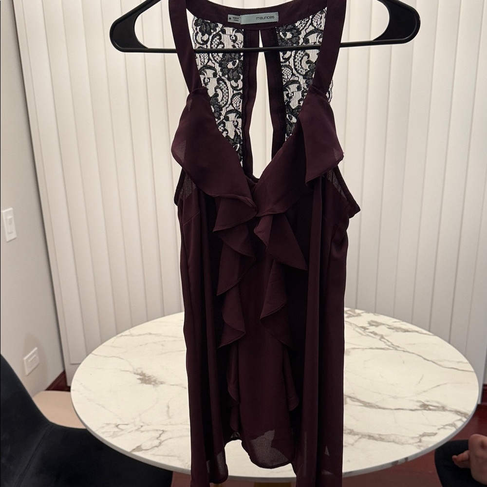 Maurices Burgundy Lace Ruffle Tank Top